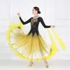 Sahne Giyin Sarı Balo Salonu Yarışması Dans Elbiseleri Uzun Kollu Vals Dans Dans Elbise Kadın Yüksek Kalite Standart Etek