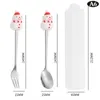 Dinnerware Sets 2PCS Christmas Gift Cutlery Spoon Fork Set Elk Tree Decoration Dessert