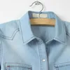 Kvinnors blusar eleganta denim blus kvinnors kappa avslappnad 3/4 ärmknapp ner skörd jean topp knut skjorta jacka blusas mujer