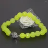 Strand European Style Lemon Faceted Round Chalcedony Jades Natural Stone Bracelets 8mm Silver-color Flower Clasp Gifts 7.5inch B2714