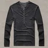 Camisetas masculinas camiseta de camiseta vil de manga longa de gola longa Botões elegantes T-shirt 2023 Casual de outono Henley Roupas masculinas sólidas 2xl