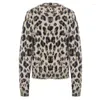 Maglioni da donna 2023 Primavera Leopard Print Stile allentato Lavorato a maglia Maglione pigro Oaf Homewear Donna Pullover Pull Femme