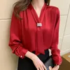 Women's Blouses Elegant Women Red Office Lady Satin Shirts Tops For Blouse 2023