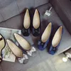 Klädskor lägenheter skor kvinnors mode butterflyknot fyrkantiga tå läder balett stor storlek 43 grunt damer loafers svartblå 230309