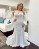 Plus Size Lace Wedding Dress 2023 Detachable Billowing Sleeves vestidos de novia Beach Garden Castle Chapel robe de mariee Long Train Bohemian Boho Mermaid