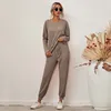 Moda -sono feminina de malha de malha de malha conjunto feminino roupas caseiras soltas lounge lounge wear sonowear women pjs manga longa sono wear ladies 230309