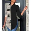 女性のブラウス2023トレンディな女性トップカジュアルシャツY2K服ファッション幾何学的なプリントサイドスリットボタンシャツ