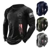 Camisetas masculinas Americana de manga longa Americana T-shirt Vintage Moda de moda masculina Pullovers redondos do pescoço masculino elegante para o esporte