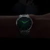 ساعة اليد Feice Ultra Thin Watch Men Automatic Automatic Mechanical Stains Steel Arc Mirror Big Green Dial Elegant FM221REW