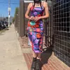 Casual jurken bloemenprint spaghetti riem bodycon braces jurk dames zomer sexy slip met spleet damesmeisjes mode sundress