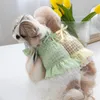 Dog Apparel Pet Plaid Lace Dress Clothes Spring Summer Chiffon Flying Sleeve A-line Skirt Teddy Yorkshire Cat Vest Puppy Girl