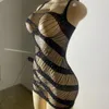 Casual Dresses Women Sexy Mini Dress Rhinestones Beach Hip Skirt Cover Up Summer See-through Party Perspective Bodycon