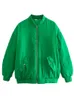 Женские куртки мода молния на молнии зеленые бомбардировщики.