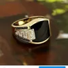 Wedding Rings Classic Men's Ring Fashion Metal Gold Color Inlaid Black Stone Zircon Punk For Men Engagement Jewelry
