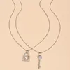 Colliers pendentifs 2 pièces/ensemble femmes mode cristal clé serrure collier pour amoureux Simple clavicule chaîne fête bijoux cadeaux