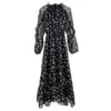 Casual Dresses Spring Summer Thin Section Floral Chiffon Lace Long Dress Vintage Black Boho For Women Fashion Sleeve Y2302
