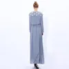 Casual Dresses Summer Girls Long Sleeve Ruffled Elastic Cuff Sweet Daisy Embroidery Pleated Chiffon Maxi Dress With Waist Belt Muslim Fashio