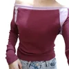 Women's TShirt Xingqing Fairy Grunge Top y2k Vintage Aesthetic Patchwork Off Shoulder Long Sleeve T Shirt 2000s Women Clothes Casual Streetwear 230309