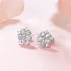 Stud Earrings Exquisite Cherry Blossoms Sweet Temperament Small Flower Cubic Zircon Pink Flower-Shaped Party Gift