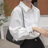 Women's Blouses Shirts Aelegantmis Soft Office Lady White Shirt for Women Blouse Turn-down Collar OL Woman Blouse Covered Button Design Femme Tops 230309