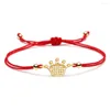 Charm Bracelets Sparkling Cubic Zirconia Copper Crown Bracelet Red Cord Braided Adjustable Slide Chain Everyday Trendy Jewelry Present