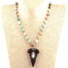 Pendant Necklaces Fashion Amazonite Natural Stones And Crystal Hematite Wood Arrowhead Statement Necklace