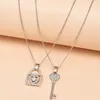 Colliers pendentifs 2 pièces/ensemble femmes mode cristal clé serrure collier pour amoureux Simple clavicule chaîne fête bijoux cadeaux