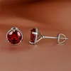 Stud Earrings Fashion Red Zircon Round Silver Gold Color Vintage Crystal Screw Back For Women Men Wedding Party JewelryStud