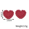 Stud Earrings Hand Knitting Red Heart Fashion Unusual Cute Polymer Clay Gift For Women Goth Trendy Jewelry