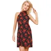 Casual Dresses Red Printed Women Mini Dress Halter Neck Sleeveless Summer Lace Up Party Elegant