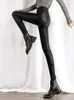 Damen-Leggings, sexy, schlankmachende Pu-Leder-Leggings für Damen, Frühling und Herbst, schwarze Strumpfhose mit hoher Taille, Stretch, weiche, dünne Fleece-Leggings für Damen, Hosen 230309