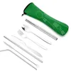 7pcs Set Vaisselle Portable Imprimé En Acier Inoxydable Cuillère Fourchette Couteau À Steak Ensembles Couverts De Voyage Vaisselle Avec Sac Vaisselle Portable En Plein Air RRA