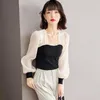 Women's Blouses Sexy Autumn 2023 Mesh Chiffon Knisplicing Square Neck Bubble Long Sleeve Blusas de Mujer pullover top dames 811H