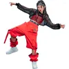 Ropa de escenario Hip Hop Ropa de baile para niñas Chaleco de celosía roja Tops de red Pantalones de carga Niños Street Hiphop Ropa Jazz Show Outfit