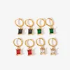 Hoop Earrings & Huggie Gold PVD Plated Stainless Steel Cubic Zirconia Charm Mini Rectangle Colorful Zircon French JewelryHoop