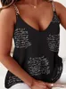 Damskie bluzki litera drukują letnia swoboda koszula blusa seksowna głęboka szyja kobiety luźne topy pullover elegancki łańcuch imprezowy na rękawie damskie