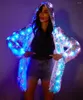 Felpe con cappuccio da donna OHLEES Giacca da donna con paillettes LED Super Flash Light UP Rave Cappotto esterno creativo Costume di scena Xmas Party Fancy Dress