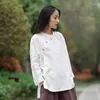 Women's Blouses Women Shirt Spring Autumn Retro Simple Outwear Long Sleeve Stand Collar Oblique Button Loose Comfort Female Tops