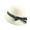 Chapeaux enfant filles chapeau de paille nœud papillon soleil enfants bébé grand bord plage été papillon arc plaisancier rond plat Casquette