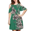 Casual Dresses Cumagical Polynesian Vintage Green For Women Trendy Cold Shoulder Large Off Dress Summer Ladies