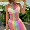 Vestidos casuais de verão deslizam mulheres malha net hollow out vestido erótico íntimo sexy colorido