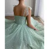 Mint groene hartige prom-jurken vastgebonden boogbanden sweetheart midi prom jurken zakken thee-lengte avond feestjurk