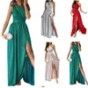 Casual Dresses Women's Dress 2023 Summer Sleeveless One Shoulder Sleeve Hollow Cross Hanging Neck midja Sexig ren färg glänsande öppen lång