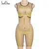 Abiti casual Soefdioo 3D Body Print Mini abito in rete Donna Sexy See Through O-Collo Senza maniche Body-shaping 2023 Elegante Party Clubwear