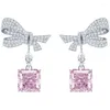 Stud Earrings Heavy Industry 5 Carat Cherry Blossom Pink Square Diamond Bow Knot 925 Silver Ear Rings