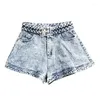 Damen Jeans Street Fried Denim Shorts Frauen Sommer Stil Twist Taille Hohe Micro Flared Dünnschliff Blaue Dame