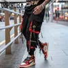 Mens Pants Hip Hop Joggers Men Letter Ribbons lastfickor Spår Taktisk Casual Techwear Manliga byxor Sweatpants Sport Streetwear 230309