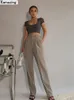 Women's Pants Capris Spring Office Lady High Quality Elegant Casual Fashion Wide Leg Women Female Pants s 230309