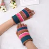 Cinq doigts gants laine hiver femmes enfants Jacquard tricoté Stretch élastique demi-doigt extérieur mitaines chaud sans doigts