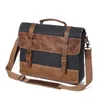 Briefcases Waxed Canvas Man Briefcase Crazy Horse Leather Working Handbag Messenger Bag Vintage Style Men's Laptop Bag With Personalization 230309